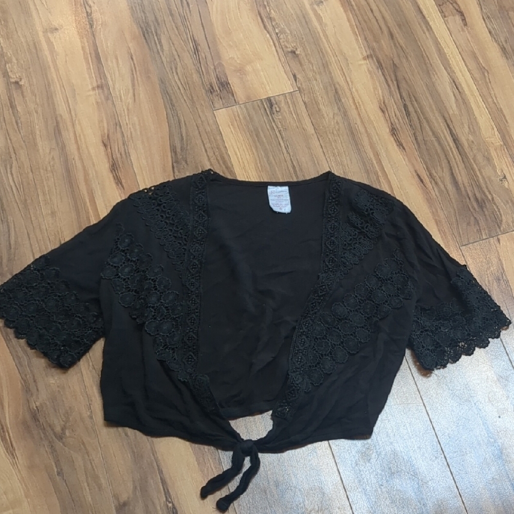 No Boundaries Black Lace Tie-Front Cardigan